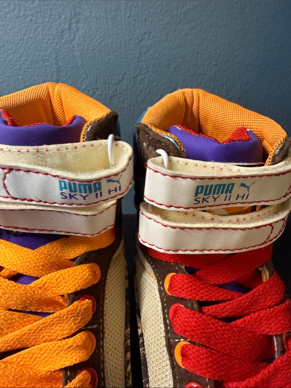 Puma women’s High-Top Sneakers in Cream, Orange, Red, Purple and Teal - Picture 3 of 10
